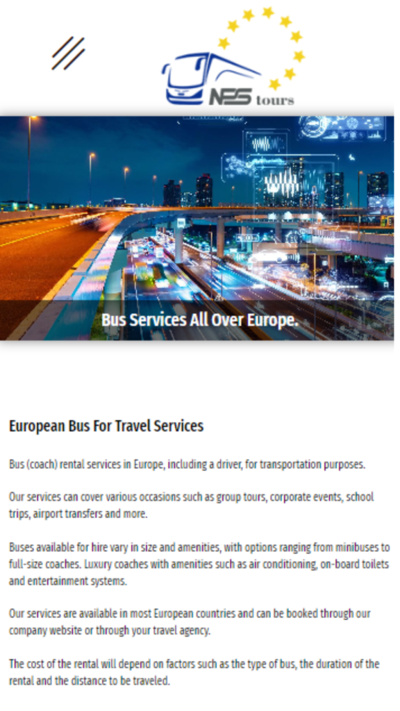European bus transportation company. Nps Tours. Mobile view.