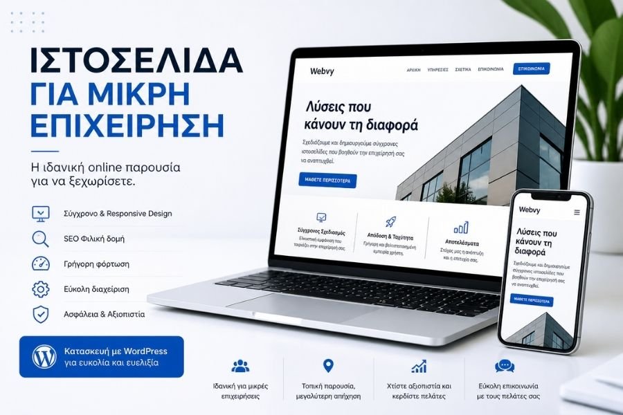 Ιστοσελίδα για μικρή επιχείρηση με responsive design σε laptop και κινητό
