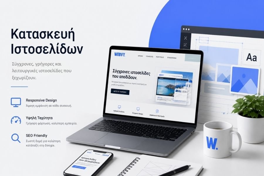 Κατασκευή ιστοσελίδων για επιχειρήσεις με responsive design, SEO και υψηλή ταχύτητα από τη Webvy
