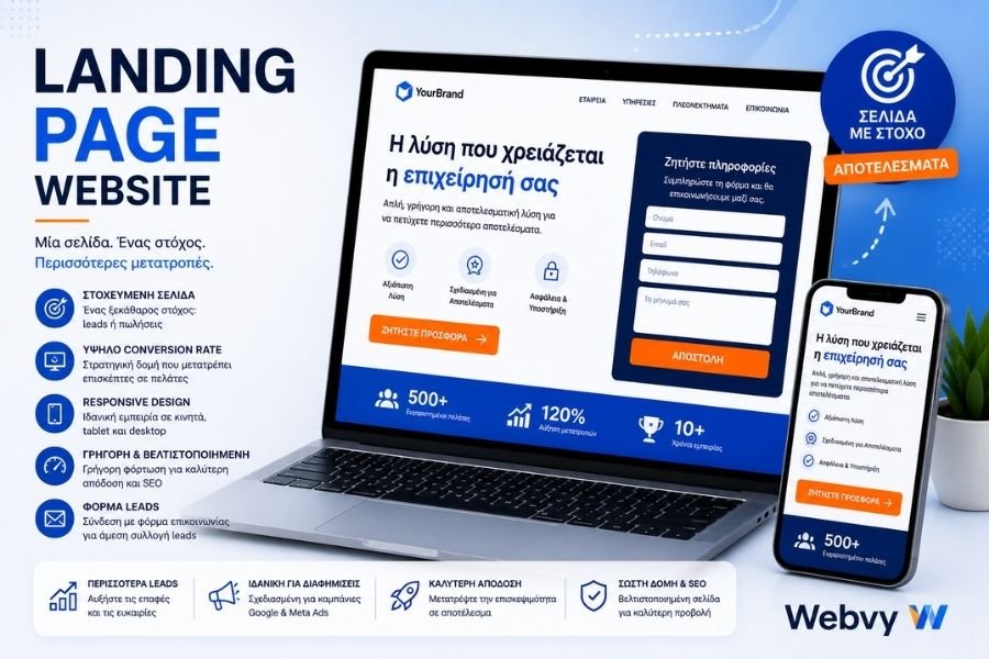 Landing page website για συλλογή leads και αύξηση πωλήσεων με υψηλό conversion rate
